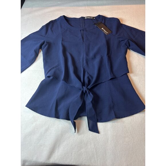 Allegra K Womens Blue Tie Waist Blouse size M - Picture 1 of 12